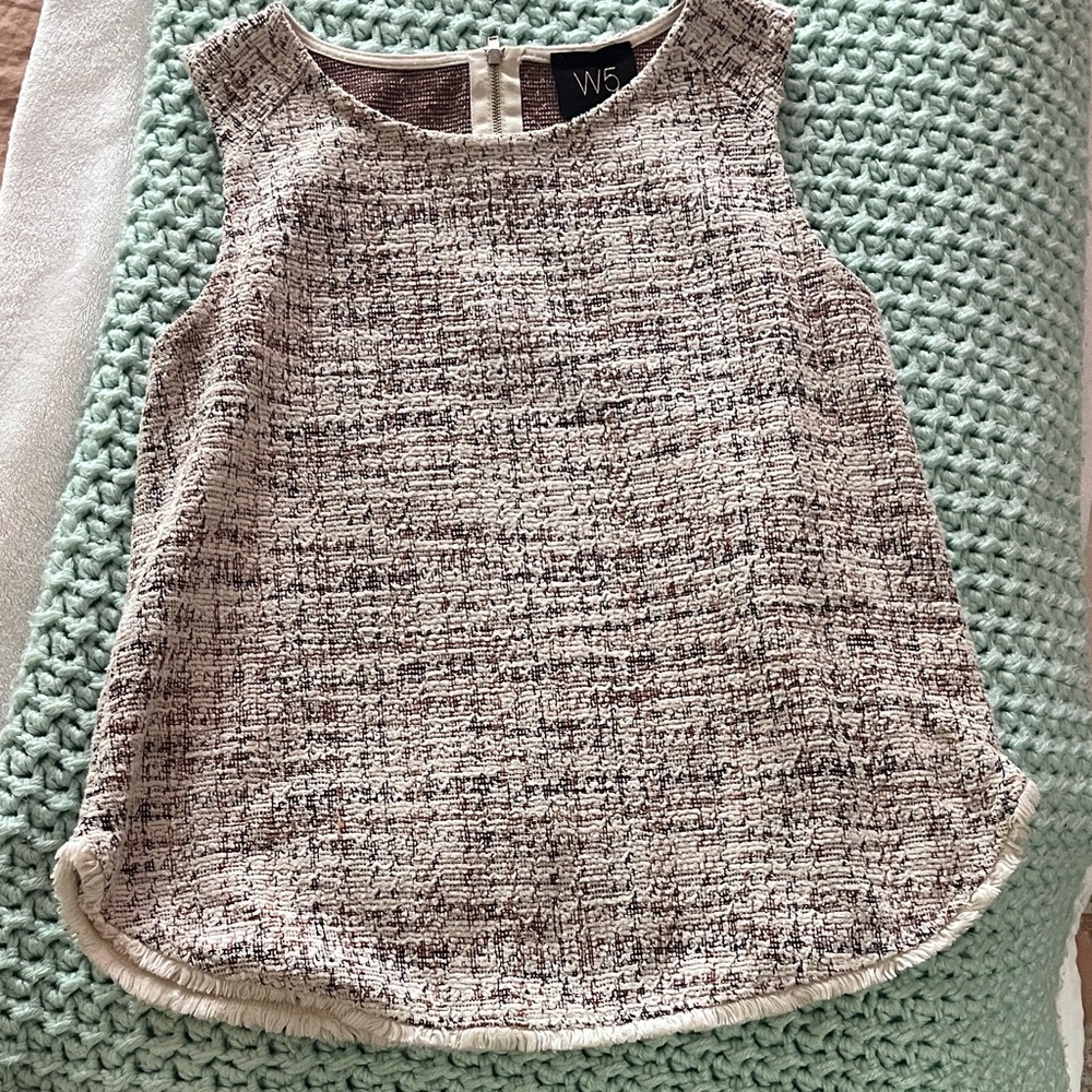 W5 Women's Sleeveless Tweed Top - Cream and Brown